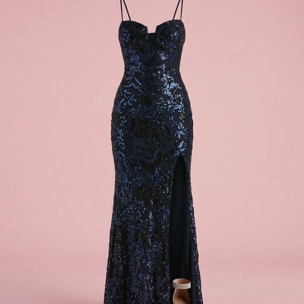 NWT Windsor Navy Blue Sparkle Prom Dress - Picture 2 of 3